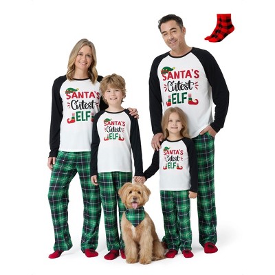 PATPAT Christmas Family Pajama Set: Christmas Print Pajamas with Matching Plaid Socks