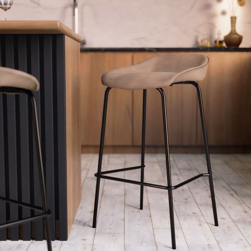 LeisureMod Servos Modern Barstool in Upholstered Faux Leather and Black Iron Frame, 3 of 10