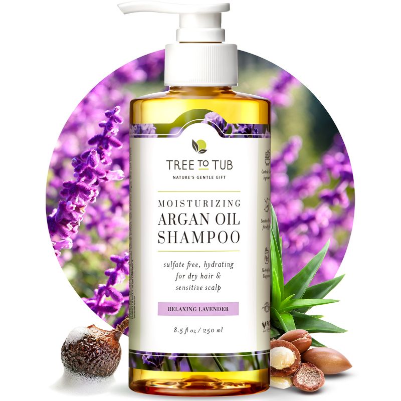 Tree To Tub Lavender Dry Hair Shampoo for Sensitive Scalp - Hydrating Shampoo for Women & Men Moisturizing Sulfate Free Shampoo with Organic Argan Oil, 1 of 12