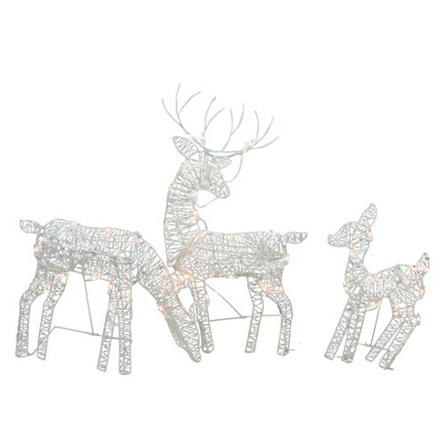 Northlight Set Of 3 White Glittered Doe Fawn And Reindeer Lighted