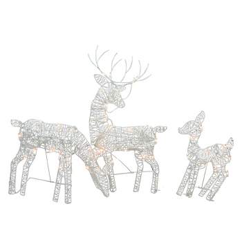 Northlight Set of 3 White Glittered Doe, Fawn and Reindeer Lighted Christmas Outdoor Decoration