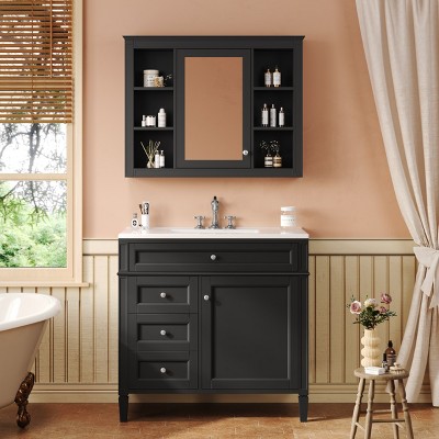 Bathroom Vanity Cabinets 36 Inches With Medicine Cabinet, Bathroom Floor Cabinets With 2 Soft Closing Doors And 4 Drawers-Cuddlewood