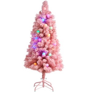 Nearly Natural 4-ft Holiday Frosted Pink Cashmere Artificial Christmas Tree with 30 Jumbo Multicolored Globe LED Lights - 1 of 4