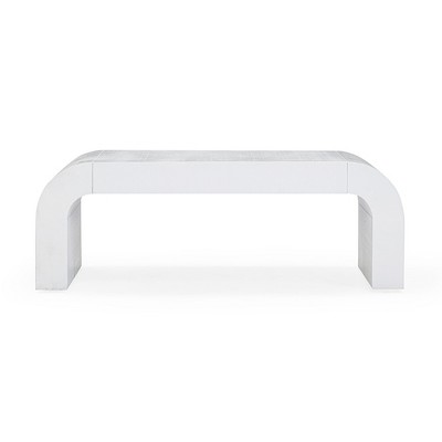 White Acacia Wood Rectangular Coffee Table with Rounded Legs