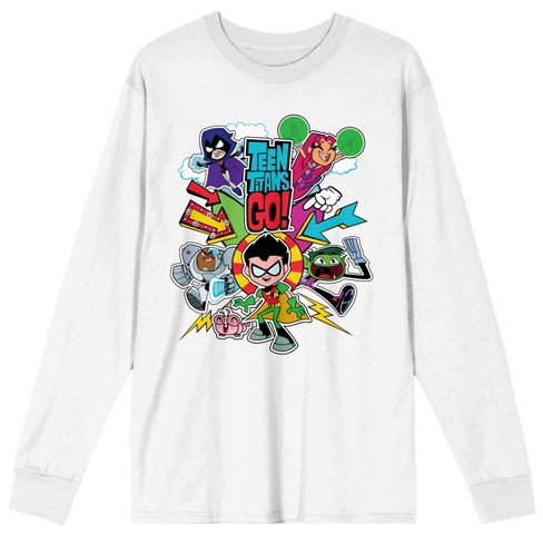 Bioworld Teen Titans Go to The Movies Arrows Logo Men's White Long Sleeve Tee-Small