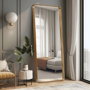 MAYEERTY Gold Rounded Rectangular Aluminum Alloy Full Length Deep Mirror without Stand for Living Room and Bedroom Wall Decor - 1 of 4