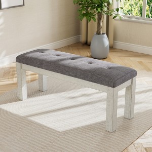 VECELO Rubber Wood Dining Bench, Upholstered Footstool, Bedside Stool for Dining Room or Kitchen, Gray - 1 of 4