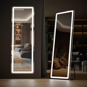 3 Color Lighting Mirror with LED Lights, 60"x16" Lighted Floor Standing Mirror with Stand - 1 of 4