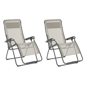 Lafuma Futura XL Zero Gravity Portable Ergonomic Outdoor Steel Framed Lawn Patio Recliner Folding Lounge Chair with Headrest Cushion, Tan (2 Pack) - 1 of 3