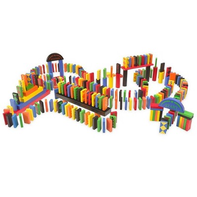 HearthSong Classic 255-Piece Wooden Domino Race Set with Wooden Ball and Various Challenges