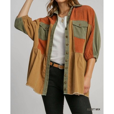 Women's Corduroy Color block Jacket With Front Pockets - umgee