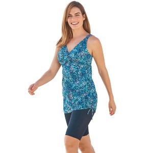 Swim 365 Women's Plus Size Longer-Length Side-Tie Tankini Top - 1 of 2
