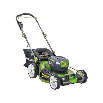 PowerSmith PLM14021H Battery Powered 40 Volt Max Lithium Ion 21 Inch Electric Brushless Motor Lawn Mower with 2 Batteries, Charger, and Bag, Green