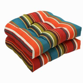 Outdoor 2-Piece Wicker Seat Cushion Set - Brown/Red/Teal Stripe - Pillow Perfect