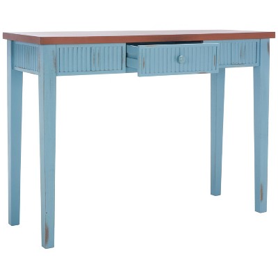 Blue and Oak Wood Console Table with Storage Drawer