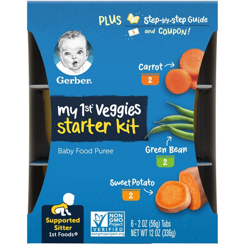 Gerber My 1st Veggies Starter Kit Carrot Green Bean Sweet Potato Baby Meals Tubs - 6ct/12oz, 6 of 9