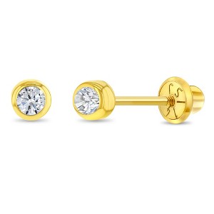 Girls' Bezel Set Diamond Screw Back 14k Gold Earrings - In Season Jewelry - 1 of 4