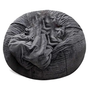 Itopfox Bean Bag Chair Cover Without Filler, Big Round Soft Fluffy PV Velvet Washable Lazy Sofa Bed Cover for Adults, Living Room Bedroom Furniture - 1 of 4