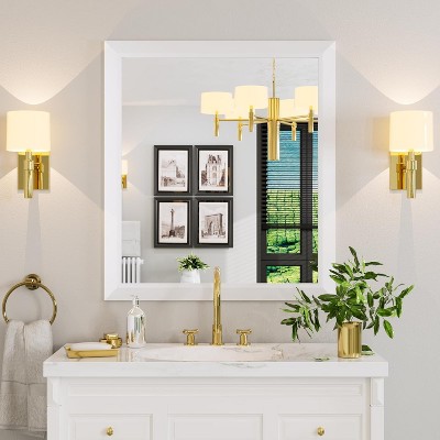 Apmir High-Strength Tempered Glass and Aluminum Alloy Framed French Cleat Mounted Wall Decor Mirror in matte black with 5-Year Warranty