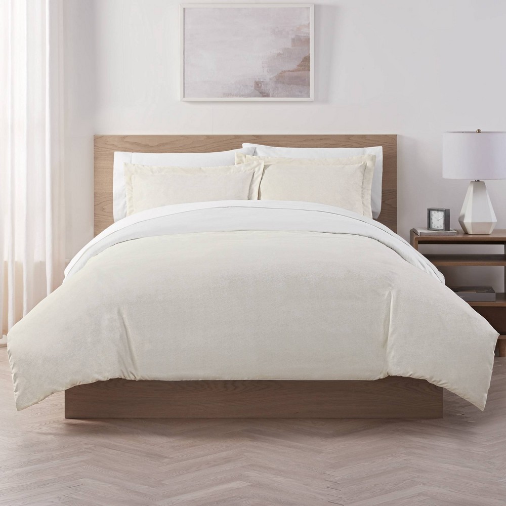 Photos - Bed Linen Serta 3pc King Supersoft Solid Reversible Cooling Duvet & Sham Set Off-White - S 
