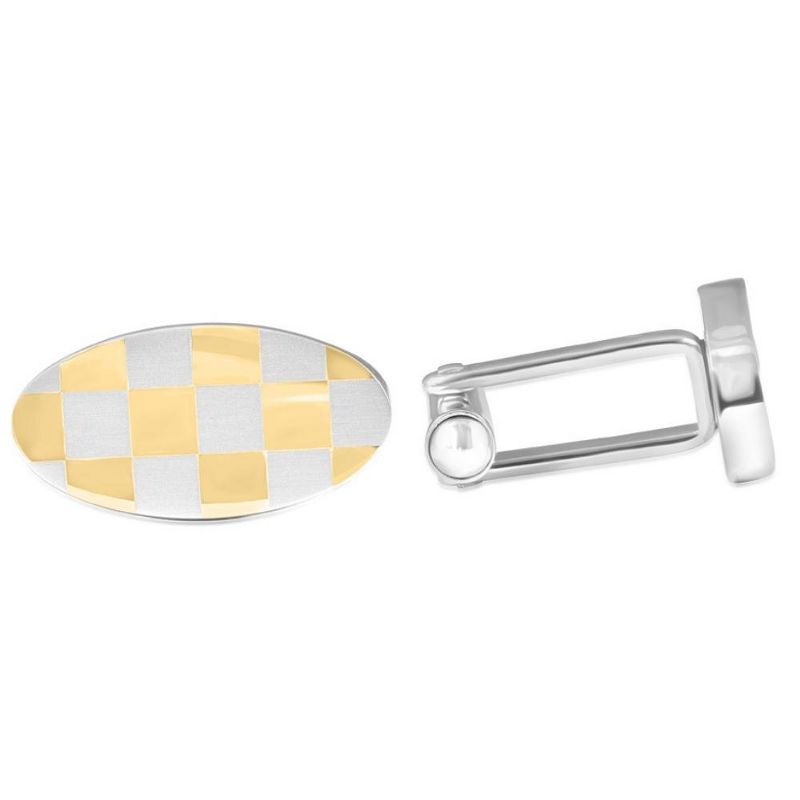 Pompeii3 Men's Stainless Steel And Checkered Gold Polished 11mm Cufflink, 2 of 4