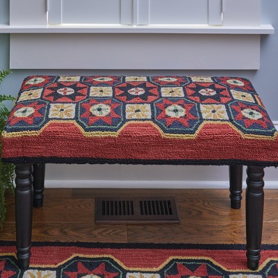 Folk Star Patterned Polyester Hooked Ottoman Bench