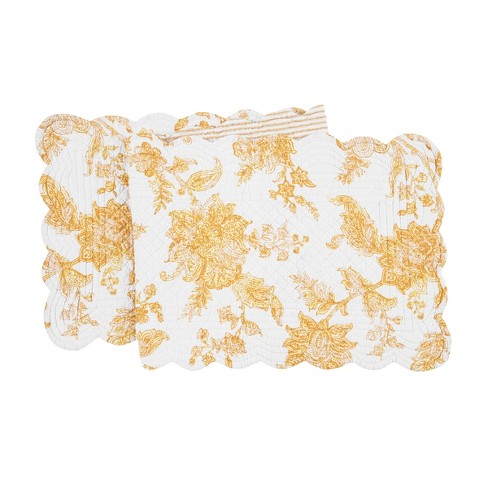 C&F Home 51" x 14" Miriam Ochre Quilted Reversible Yellow Damask Table Runner - image 1 of 4