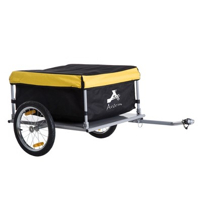Aosom Bicycle Cargo Trailer, Two-Wheel Bike Luggage Wagon Bicycle Trailer with Removable Cover, Yellow