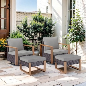 Gymojoy 4 Pieces Outdoor Patio Swivel Chair Ottoman High Back Chair Set Rattan Rocking Chair Furniture Set - 1 of 4
