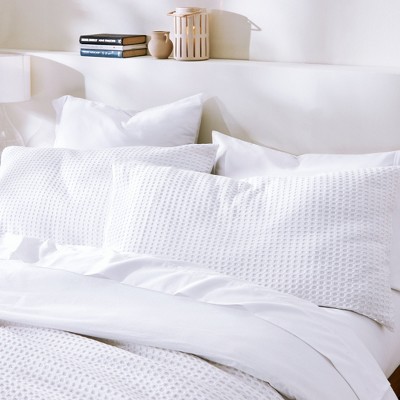 Textured Duvet Cover & Shams | 3 Piece Set Soft 100% Cotton | White Duvet Cover by California Design Den - White Waffle, Oversized King