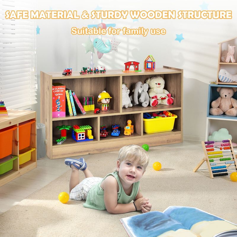 Costway Kids 2-Shelf Bookcase 5-Cube Wood Toy Storage Cabinet Organizer, 4 of 10