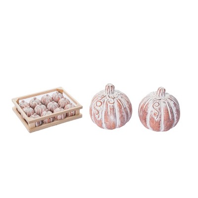 Transpac Resin 7.28 in. Off-White Harvest Washed Pumpkin In Crate Set of 12