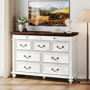 9 Drawers Dresser for Bedroom, Farmhouse Wood Chest of Drawers with Rustic Handle - 1 of 4