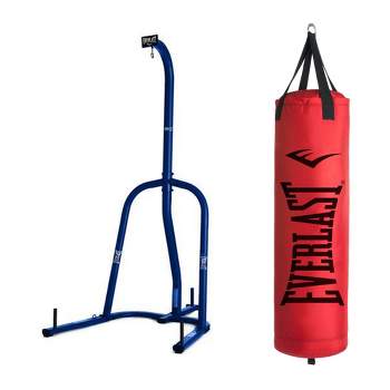 Everlast Single Station Powder Coated Steel 100 Pound Punching Bag Stand with 80-Pound Hanging Nevatear Polycanvas Heavy Kickboxing Punching Bag, Red
