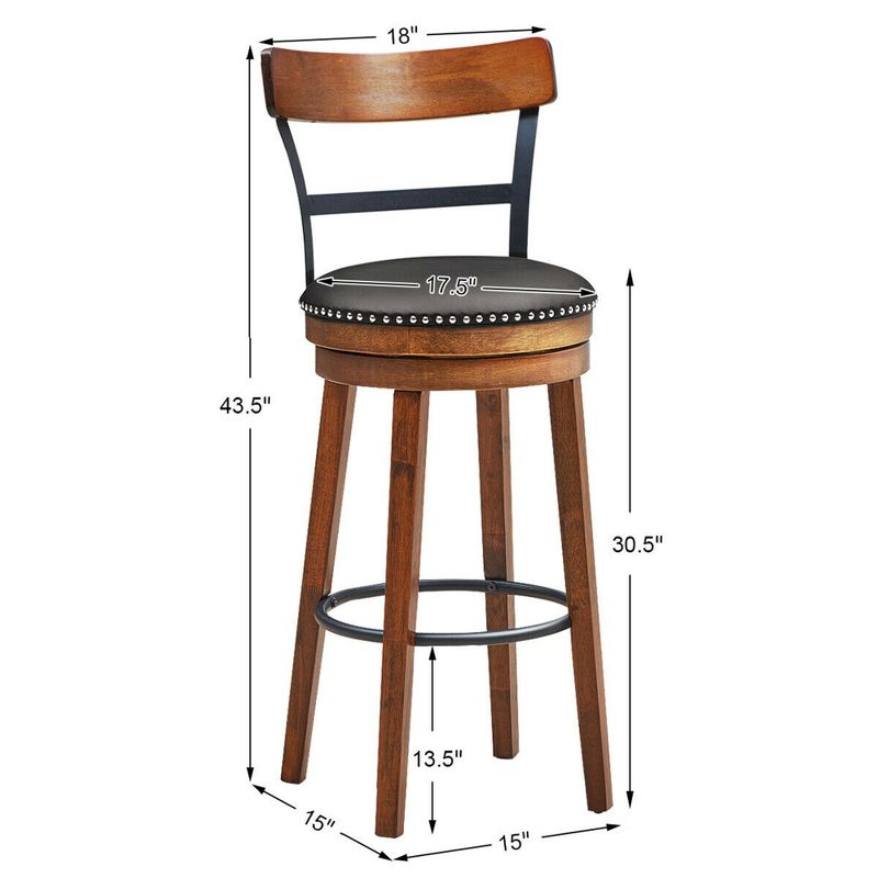 Costway Set of 2/4 BarStool 30.5'' Swivel Pub Height Dining Chair with Rubber Wood Legs, 3 of 11