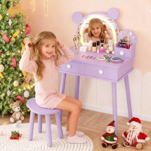TackView Kids Vanity Set, Girls Princess Bear-Shaped Make Up Vanity Desk with Mirro&Stool, Toddler Make Up Table Set for Bedroom - 1 of 4