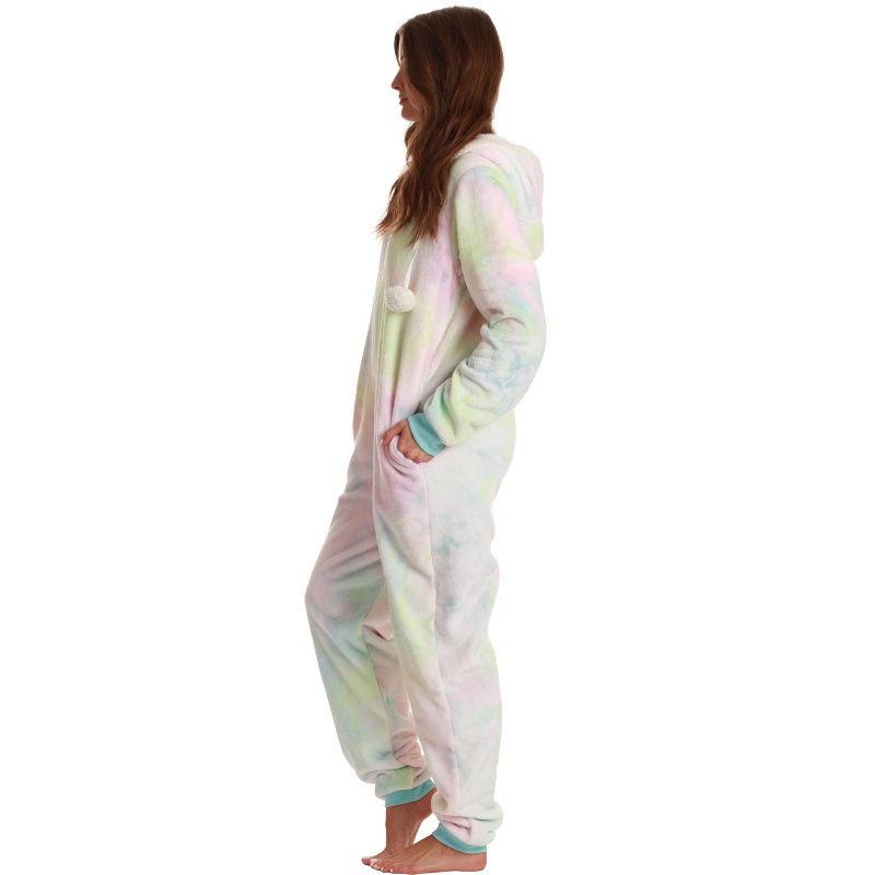 Just Love Womens One Piece Tie Dye Adult Onesie Faux Shearling Lined Hoody Pajamas, 3 of 5