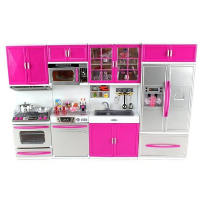 Insten Mini Modern Kitchen Playset with Refrigerator, Stove, Sink, Microwave and Doll