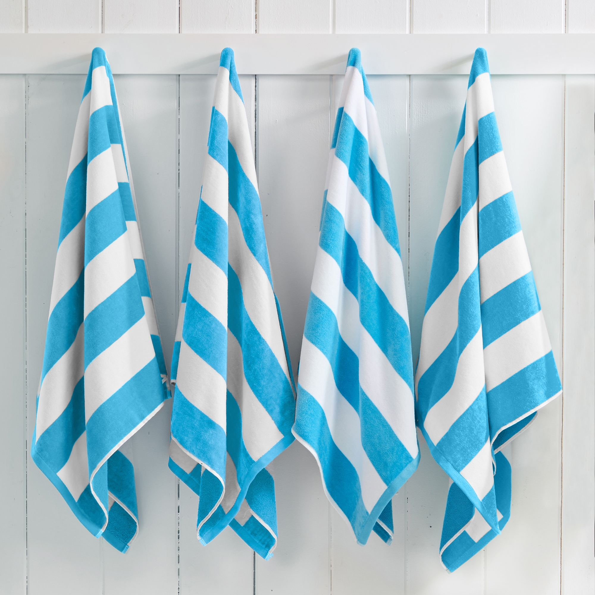 100% Cotton Cabana Striped 4 Pack Beach Towels - Great Bay Home (30" x 60", Air Blue).