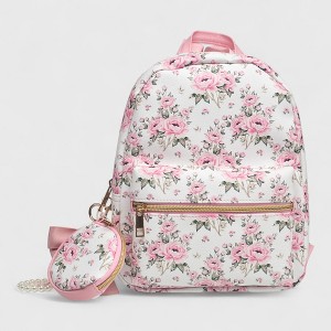 A Little Obsessed Girl's Floral Garden Party Backpack Set with Matching Coin Purse & Pearl Keychain – Cute Mini Backpack for Kids - 1 of 4