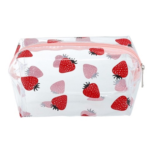 Unique Bargains Portable PVC Clear Makeup Bag Strawberry Red 1 Pc