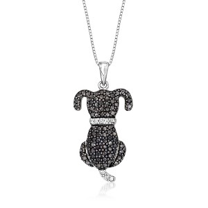 Ross-Simons 0.10 ct. t.w. Black and White Diamond Dog Pendant Necklace in Sterling Silver - 1 of 3