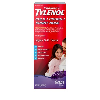 Tylenol Childrens Cold + Cough + Runny Nose Relief Liquid - Acetaminophen - Grape - 4 fl oz