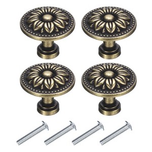 Unique Bargains Vintage Flower Pattern Drawer Knobs with Screws for Dresser Closet - 1 of 4