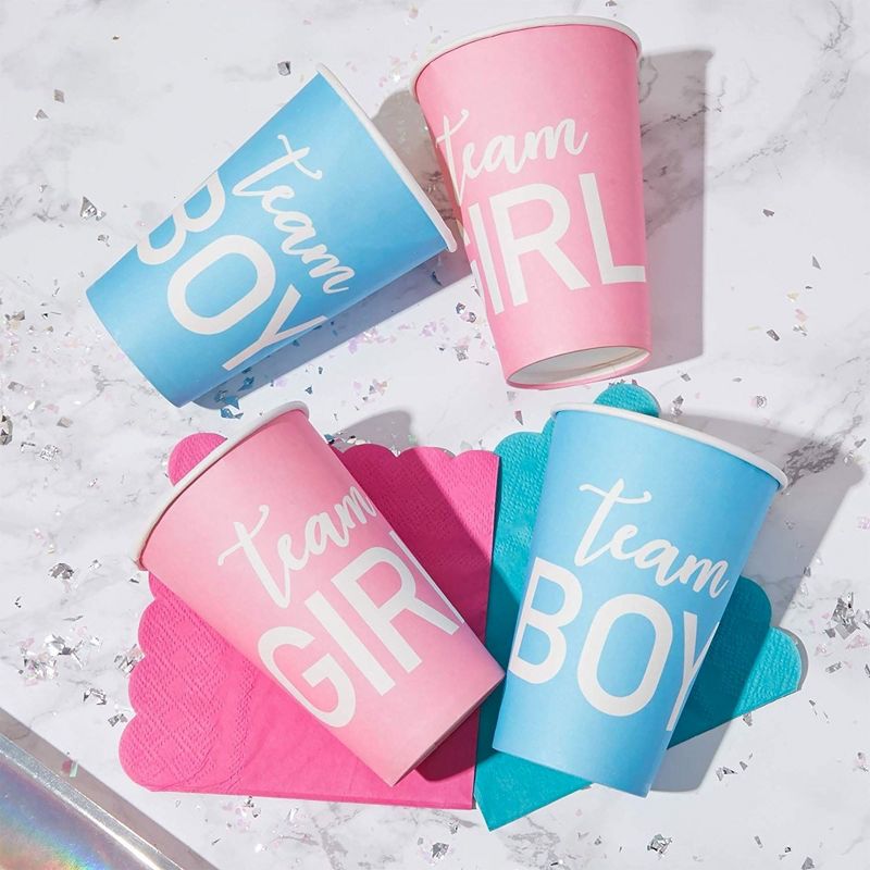 Blue Panda 50 Pack Paper Party Cups, Gender Reveal Party Supplies (12 oz, Pink and Blue), 4 of 9