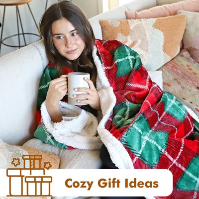 Red and Green Plaid Sherpa Fleece Throw Blanket 50" x 60"
