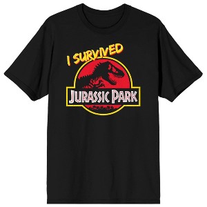 Jurassic Park Franchise Logo text I Survived text on Black Ground Adult Crew Neck Short Sleeve T-shirt - 1 of 4