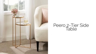 Gold Mirrored Round Metal Two-Tier Side Table