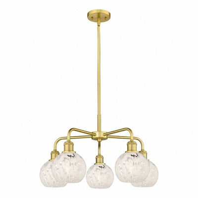 White Mouchette - 5 Light Stem Hung Chandelier In Modern Style-13.5 Inches Tall and 24 Inches Wide