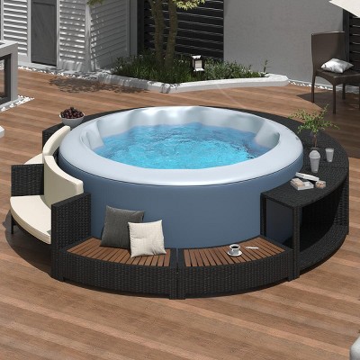 112.2" Outdoor Rattan Spa Surround Sectional with Cushioned Seating & Hidden Storage for Patio or Poolside -3irtyhousy
